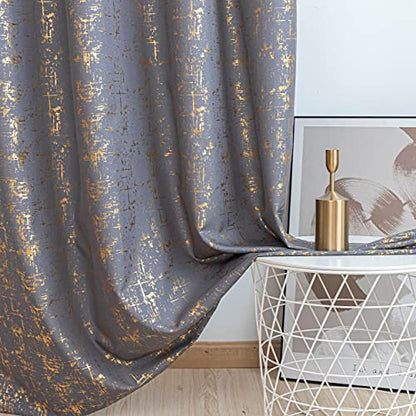 Taisier Home Gold Foil Print Linen Textured Curtains Geometric Dots Pattern Design Curtains for Nursery Toy Room Thermal Insulated Window Treatment 2 Panels 45" L,Soft Grey and Gold Drapes Print - color: Soft Grey/Gold, size: 52"W x 45"L (Pack of 2)