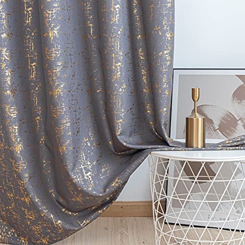 Taisier Home Gold Foil Print Linen Textured Curtains Geometric Dots Pattern Design Curtains for Nursery Toy Room Thermal Insulated Window Treatment 2 Panels 54" L,Soft Grey and Gold Drapes Print - color: Soft Grey/Gold, size: 52"W x 54"L (Pack of 2)