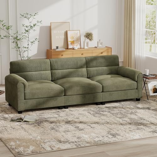 Bonzy Home 3 Seater Couch for Living Room, 83.1 inch Comfy Green Corduroy Sectional Couches with Overstuffed Cushion and Rolled Arms, Modern Sofa for Bedroom, Apartment, Office - color: Green, size: 3-seater