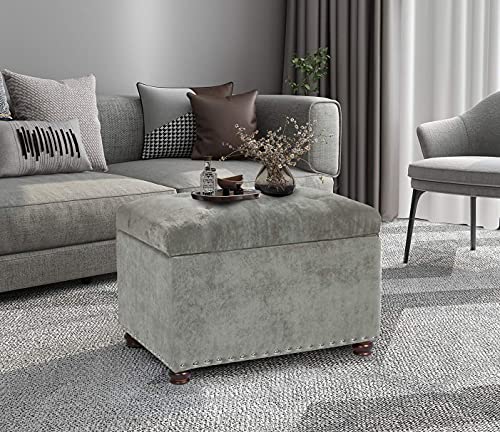 Storage Ottoman Foot Rest Stool, 24" Velvet Footstool Bench for Living Room Bedroom, Light Grey - color: Light Grey