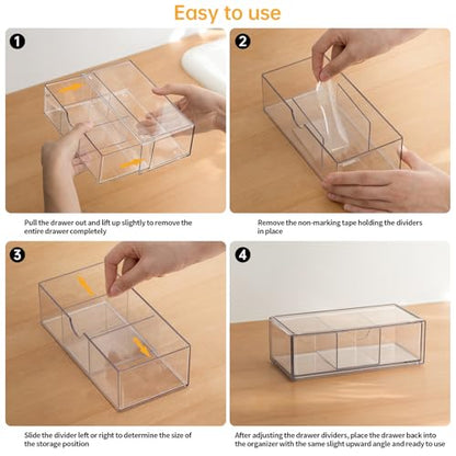 PAVSTINE Medicine Cabinet Organizer 2 Pack, Stackable Storage Drawers with Removable Divider, Make Up Organizer for Bathroom Mirror Cabinets, Vanity, Closet, Countertop - Clear - size: 2-Tier