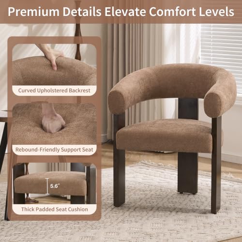 Modern Accent Chair, Barrel Armchair, U-Shaped Backrest, Brown | Barrel Accent Chair, Upholstered Arm Chair, Ergonomic Curved Back, Soft Chenille, Solid Wood Legs, Living Room, Bedroom - color: Brown