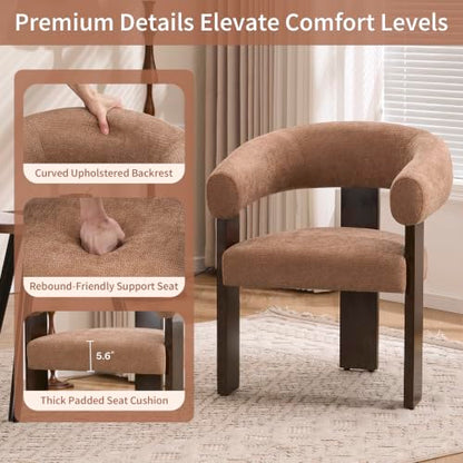 Modern Accent Chair, Barrel Armchair, U-Shaped Backrest, Brown | Barrel Accent Chair, Upholstered Arm Chair, Ergonomic Curved Back, Soft Chenille, Solid Wood Legs, Living Room, Bedroom - color: Brown