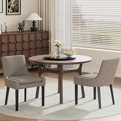 COLAMY Modern Dining Room Chairs Set of 2 with Mid Back and Wood Legs, Upholstered Kitchen Chairs for Dining Room/Living Room, Camel - color: Camel, size: Set of 2