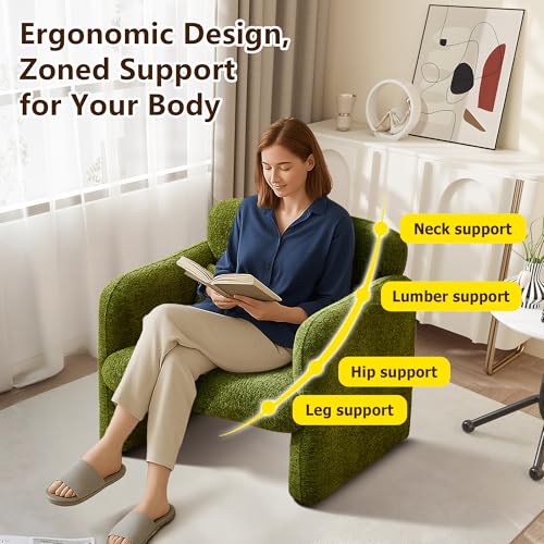 Modern Accent Single Sofa Chair with Arms, Lamb Fabric Upholstered Comfy Reading Arm Chair for Bedroom, Living Room-Green - color: Green, size: 30.31"D x 33.86"W x 31.5"H