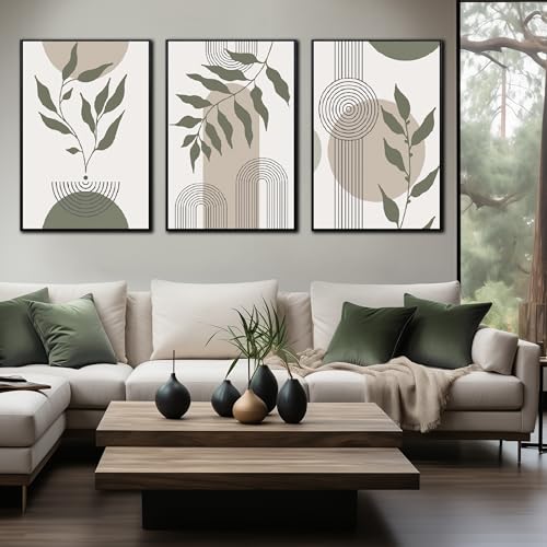 Boho Framed Canvas Wall Art for Living Room Large Size | Green Bohemian Print Wall Decor For Bedroom,Big Home Office Hotel Hallway Dining Room Painting 20 x 30 Inch 3 Panels - color: Green and White, size: 30"x20"x3PCS Framed