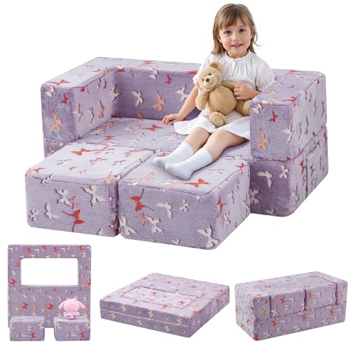 MeMoreCool Glow in Dark Butterfly Kids Couch, Fold Out Sofa, Lavender | Glow in dark butterfly kids couch - color: Lavender Butterfly