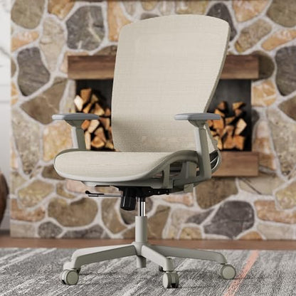 Mesh Office Chair,Ergonomic Computer Desk Chair,Sturdy Task Chair- Adjustable Lumbar Support & Armrests,Tilt Function,Comfort Wide Seat,Swivel Home Office Chair (Beige) - color: Beige