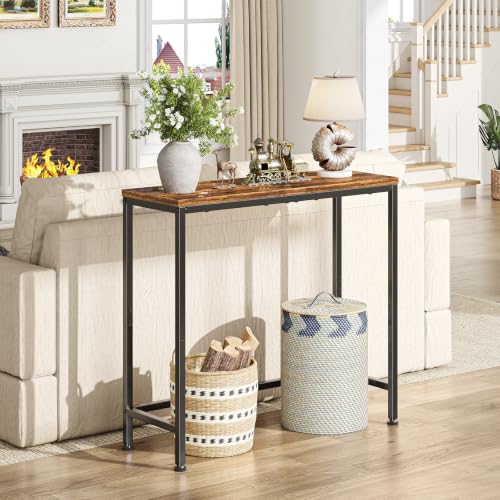 Simple Trending Narrow Side Table, 29.8" Console Table, Rustic Brown | Slim Entryway Table, Metal Frame, Adjustable Feet Pads, Industrial Style Behind Couch Table, for Entryway, Living Room - size: 1-Tier Sofa Table