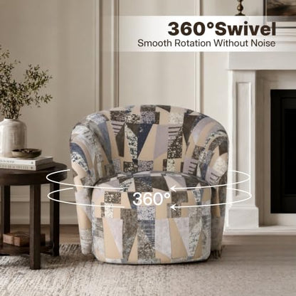 34” Upholstered Swivel Barrel Accent Chair, 360° Swivel Armchair with Metal Base, Comfy Foam Padded Seat for Living Room Bedroom Dressing Room, 176 lbs Weight Capacity (KJ-09218C- MHK-2) - color: Kj-09218c- Mhk-2