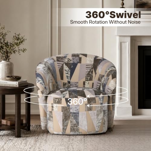 34" Upholstered Swivel Barrel Accent Chair, 360 Swivel Armchair with Metal Base, Comfy Foam Padded Seat for Living Room Bedroom Dressing Room, 350 lbs Weight Capacity (KJ-09218C- MHK) - color: Kj-09218c- Mhk