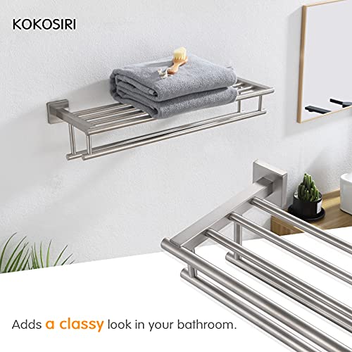 KOKOSIRI 24 Inch Towel Shelf with Double Towel Bars Bathroom Towel Rack Towel Holder Wall Mounted SUS 304 Stainless Steel, Brushed Nickel, B6005BR-L24 - color: Brushed Steel, size: 24 Inch