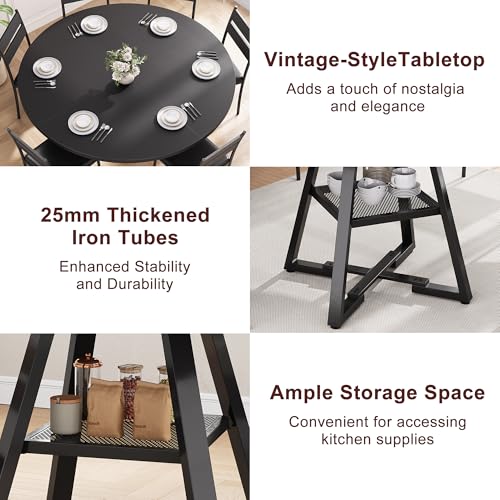 Jocoevol 51'' Round Dining Table,Kitchen Dining Room Circle Dinner Pedestal Table,Space Saving Wood Kitchen & Dining Room Furniture (Black, 51In) - color: Black, size: 51In