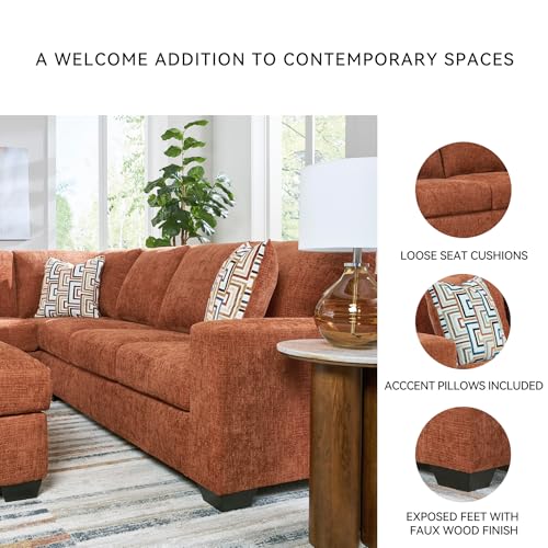 Signature Design by Ashley Aviemore L-Shaped Sectional Couch | Cozy 100% polyester chenille fabric, Sag-resistant platform foundation, Spacious L-shaped layout, Casual contemporary style - color: Spice, style: Right 2 Piece Sectional With Chaise