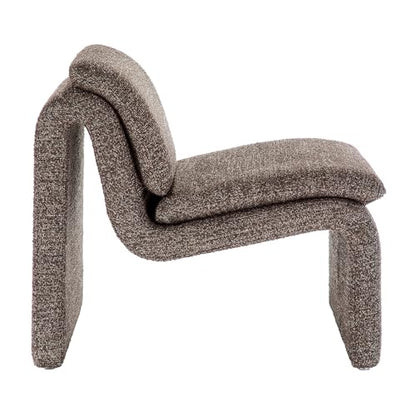 Modway Lume Curved Lounge Chair in Antique Boucle Fabric – Modern Upholstered Armless Accent Chair with Padded Cushion - Unique Slipper Chair for Bedroom or Living Room - color: Antique