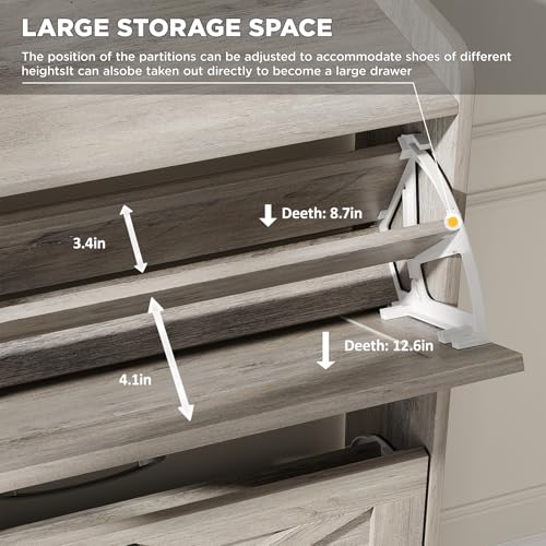 Maupvit Shoe Cabinet with 2 Flip Drawers, Freestanding Shoe Cabinet Organizer with Metal Legs, Shoes Storage Cabinet for Entryway, Narrow Shoe Rack Cabinet, Washed Gray - color: Washed Gray, style: 2-Drawers