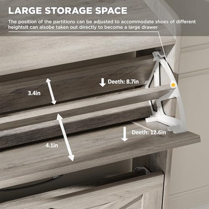 Maupvit Shoe Cabinet with 2 Flip Drawers, Freestanding Shoe Cabinet Organizer with Metal Legs, Shoes Storage Cabinet for Entryway, Narrow Shoe Rack Cabinet, Washed Gray - color: Washed Gray, style: 2-Drawers