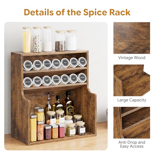 Simple Trending Spice Rack Organizer, 3 Tire Wood Kitchen Counter Spice Rack, Large Counter Seasoning Organizer Storage Shelf for Pantry, Kitchen, 7” W × 14.3” H, Brown