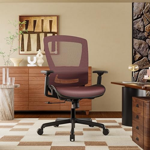 Mesh Office Chair,Ergonomic Computer Desk Chair,Sturdy Task Chair- Adjustable Lumbar Support & Armrests,Tilt Function,Comfort Wide Seat,Swivel Home Office Chair (Red) - color: Red