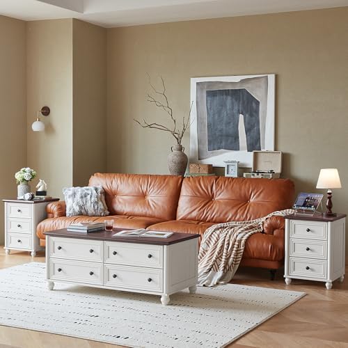 RWYHG 18" Night Stand Set 2, Nightstand with 3 Drawers | Farmhouse Modern Bedside Table, Solid Wood Legs, Metal Handles, White Bed Side End Tables for Bedroom Living Room - color: Elegant White, style: 3 Drawers*2