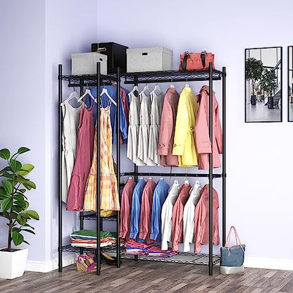 Garment Rack Heavy Duty Clothes Rack for Hanging Clothes,Metal Garment Rack,Freestanding Clothing Rack,Adjustable Custom Closet Rack,54" L x 13.8" W x 75.8" H, Max Load 750LBS,Black