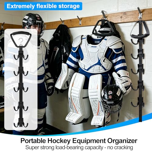 Hockey Equipment Drying Rack Rotatable Hook | 5 Adjustable Hooks, Space-Saving Wall-Mounted Equipment for Skates, Gloves, Pads, Helmet, Jersey