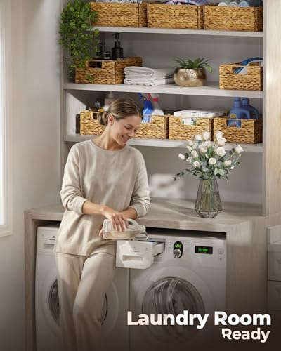Bluewest Water Hyacinth Storage Baskets, Set of 6, Woven Bins with Handles | Organizer and Laundry Basket with Carrying Handles, Designed as a Rattan Bin for Shelves, Closets and Household Essentials. - color: Natural