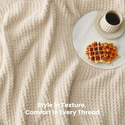 SLEEP ZONE Throw Blankets for Couch, Waffle Weave Blanket Soft Cozy Lightweight Warm Decorative Knit Throw Blankets for Bed, Sofa, Living Room (50x60in, Light Beige) - size: 50×60