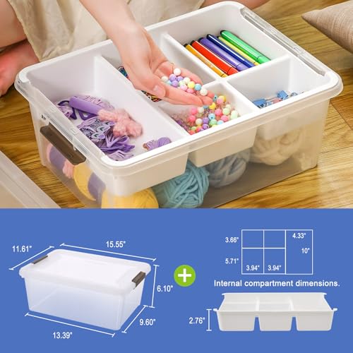 MACOPRO 17QT Clear Plastic Box Craft Storage Bin with Removable Tray & Lid | 1-pack container, art supply organizer for playdoh, sewing, beads & craft tools, space-saving stackable bins organization - size: 1Pack-17QT