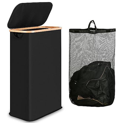IEGrow Laundry Hamper with Lid,65L Laundry Basket with Mesh Bags,Black | Dirty Clothes Hamper Basket with Bamboo Handle for Clothes Towels - color: Black, size: 65L