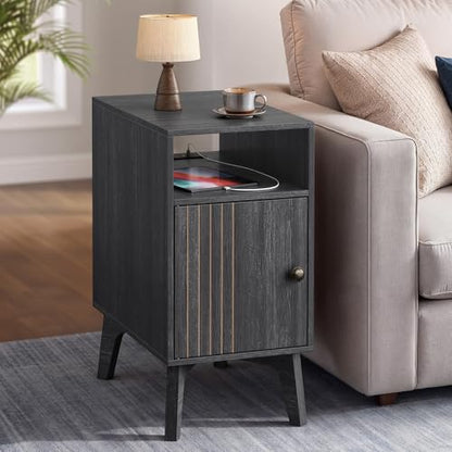 VASAGLE End Table with Charging Station, Narrow Side Table, Nightstand - color: Charcoal Gray
