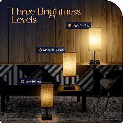 Bedside Table Lamps Set of 2 - Touch Nightstand Lamp for Bedroom with USB C+A Charging Ports & AC Outlets, 3-Way Dimmable Desk Lamp Grey Fabric Shade for Bedroom Living Room, Office(Bulb Included) - color: Gray