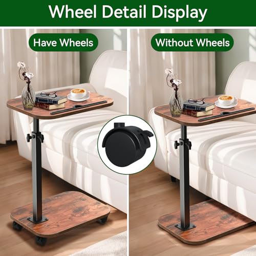 Sofa Tray Table for Couch, 360°Swivel TV Tray for Small Spaces, Adjustable Height Side Tables for Eating, C Shaped End Table for Livingroom, Bedroom, Sofa, Bed, Snack
