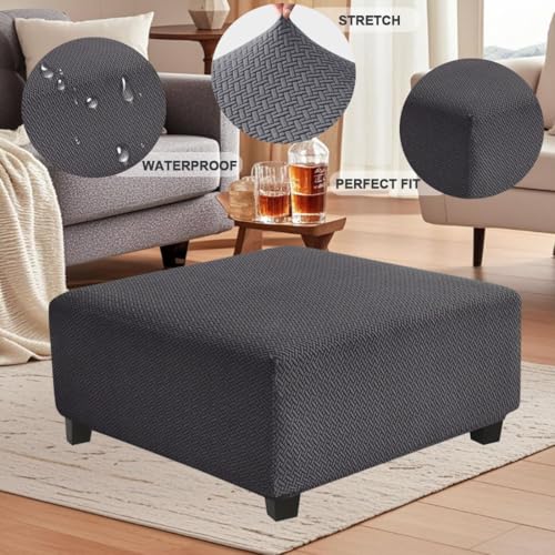Levoberg Waterproof Square Ottoman Cover Large Square Folding Storage Ottoman Bench Slipcovers Footrest Stool Covers Oversized Ottoman Coffee Table Covers Cube with Elastic Bottom XL Dark Gray - color: Dark Gray, size: Square-XL