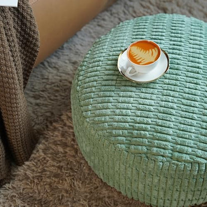 Round Unstuffed Pouf Ottoman Bean Bag Cover Pouf Foot Rest, Green | Cover Only, 20x20x8 In, Soft Short Plush, Ribbed Texture, Modern Style, Living Room, Bedroom, Reading Nook - color: Green
