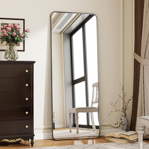 BEAUTYPEAK Black Full Length Mirror, 56"x21" Rounded Corner Floor Mirror Standing Hanging or Leaning Against Wall, Suitable for Bedroom or Dressing Room | Aluminum Alloy Frame with Standing, Leaning, or Wall-Mounted, Ideal for Bedroom, Dressing Room, Entr