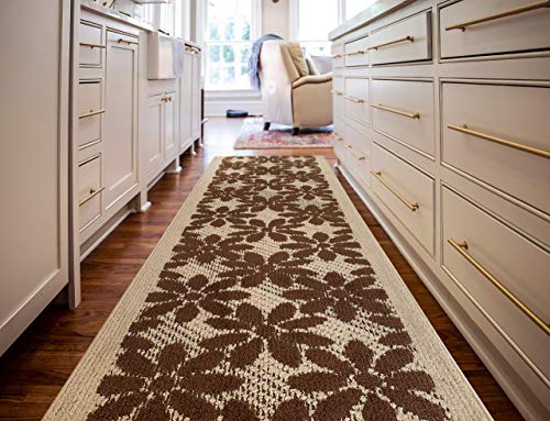 Custom Length Special Size Non-Slip Carpet Runner Rug for Long Narrow Hallways, Prevent Slippery Cold Floors, Floral Brown, 25'' x 4' Doormat Size - color: Floral / Brown, size: 2'1" x 4' (Rectangular)