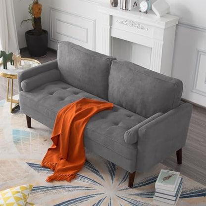 Modern Fabric Loveseat Sofa,2-Seater Small Couch Love Seat with Thick Cushion,65" Cozy Deep Seat Couches for Living Room Compact Home Office (Grey) - color: Grey