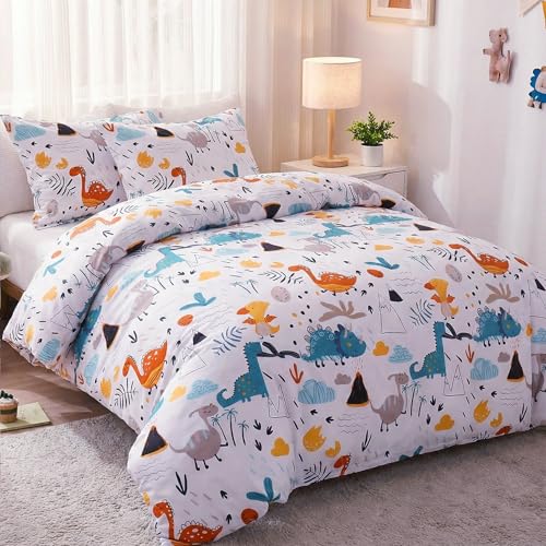 JSD Dinosaur Kids Duvet Cover Set Twin Size | 2 Piece Soft Printed Microfiber Duvet Cover with Pillow Sham Zipper Closure, Comforter Not Included, Oeko-Tex Certified - color: Dinosaur, size: Twin