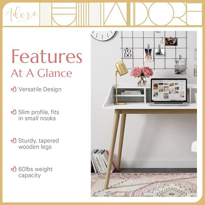 Alton Writing Computer Desk with Shelves, Retro Laptop Workstation for Home Office, Bedroom or Small Spaces