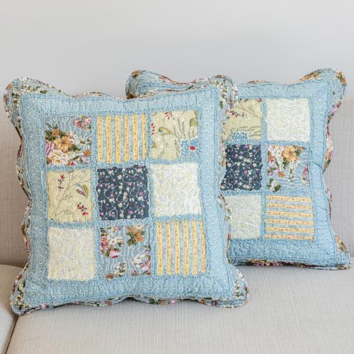 vctops Set of 2 Cotton Quilted Throw Pillow Covers (Patchwork S,18"x18") | Farmhouse Country Cottage Boho Floral Square Decorative Cushion Cases for Sofa Couch - color: Patchwork Flower S