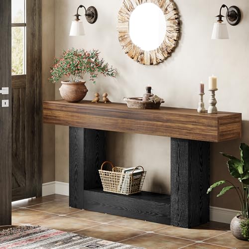 Tribesigns 63" Console Table, Farmhouse 2-Tier Entryway Table with U-Shaped Base, Narrow Long Wood Behind Couch Table for Living Room, Hallway, Foyer, Dark Brown & Black - color: Dark Brown & Black