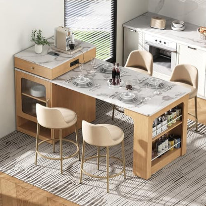 59.5" Kitchen Island with Extendable Dining Table, Kitchen Storage Table with Double-Sided Storage & Drawers, Power Outlet, Side Open Shelves, for Dining Room (Natural3) - color: Natural3