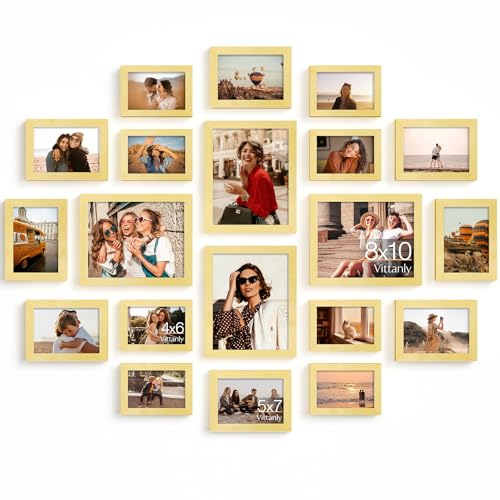Vittanly 20 Pack Picture Frames Collage Wall Decor, Gold | Gallery Wall Frame Set for Wall or Tabletop Display, Multi Sizes Picture Frame Set: 4pcs 8x10, 8pcs 5x7, 8pcs 4x6, MDF Wood - color: Gold