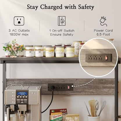 SUPERJARE Bakers Rack with Power Outlets, Microwave Stand, 31.5 X 16.5 Inch Larger Desktop, Kitchen Storage Rack with Adjustable Middle Shelf, 6 S-Shaped Hooks, Coffee Bar Stand, Grey - color: Charcoal Gray, size: 31.5 inch