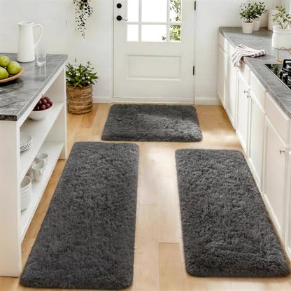 Ophanie Small Rug Washable Non Slip Throw Bedside Area Rugs, Fluffy Soft Mini Bedroom Carpet, 1.5x2.5，1.5x4 and 1.5x5 Rug Set, 3 Piece Grey with Over 99 pcs Pile fibers - color: 1- Grey, size: 1.5' x 2.5' + 1.5' x 4' + 1.5' x 5' (Rectangular)