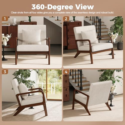 Modern Accent Chairs Set of 2,Upholstered Reading Arm Chair with Lumbar Pillow & Solid Wood Frame, Living Room Chairs, Breathable Linen,Beige-2 - color: New Arrival - Beige, Linen, size: Set of 2