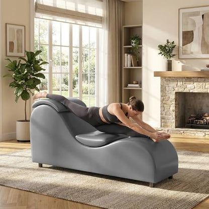 Yoga Sofa Chaise Lounge Chair for Adults Home Stretching Relaxation, 60"W Ergonomic Yoga Chaise Lounges Chair Sofas Indoor with Removable Head Cushion for Office Small Space Exercise, Dark Grey