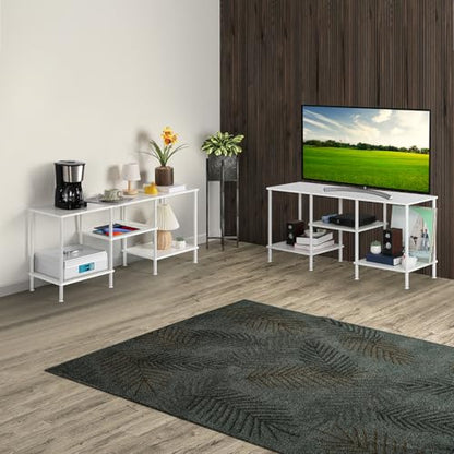 White TV Stand Bedroom with Power Outlets, Small Entertainment Center Stand with Open Storage Shelves for TVs up to 50 Inch, Wood TV Media Console Table with for Living Room, Bedroom - color: White