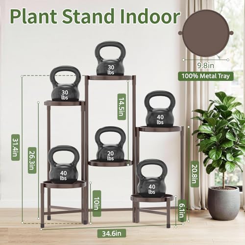 LASZOLA Plant Stand Indoor with 10 Inch Large Metal Tray, 6 Tier Bronze | Corner Tall Folding Flower Display Rack, Modern Plant Holder Shelf, for Outdoor Patio Porch Garden Living Room - color: Standard Bronze, size: 6 Tier